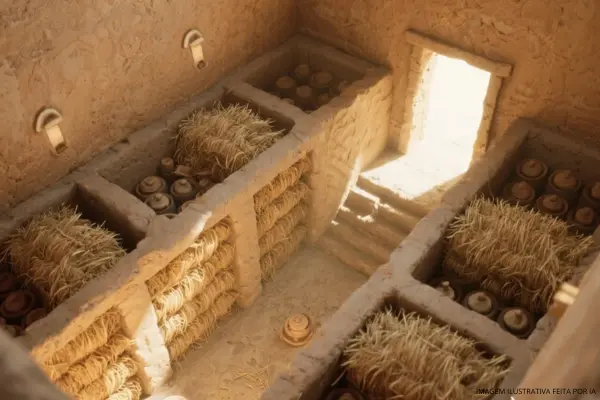 Adegas subterrâneas com isolamento em palha e barro: conheça as técnicas usadas por romanos e chineses para armazenar grãos, vinho e azeite.